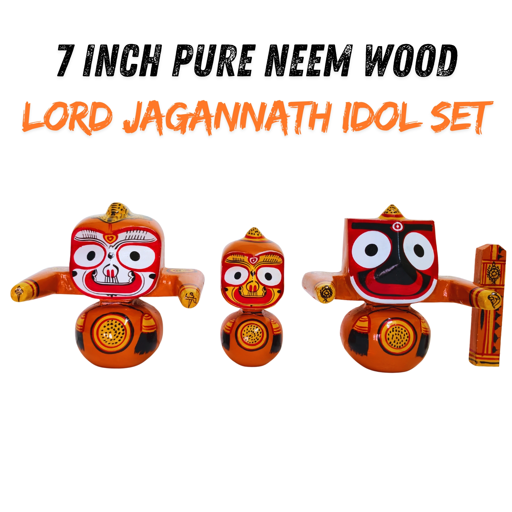 Handcrafted Wooden Jagannath Balabhadra Subhadra Idol Set – Traditional Puri Art