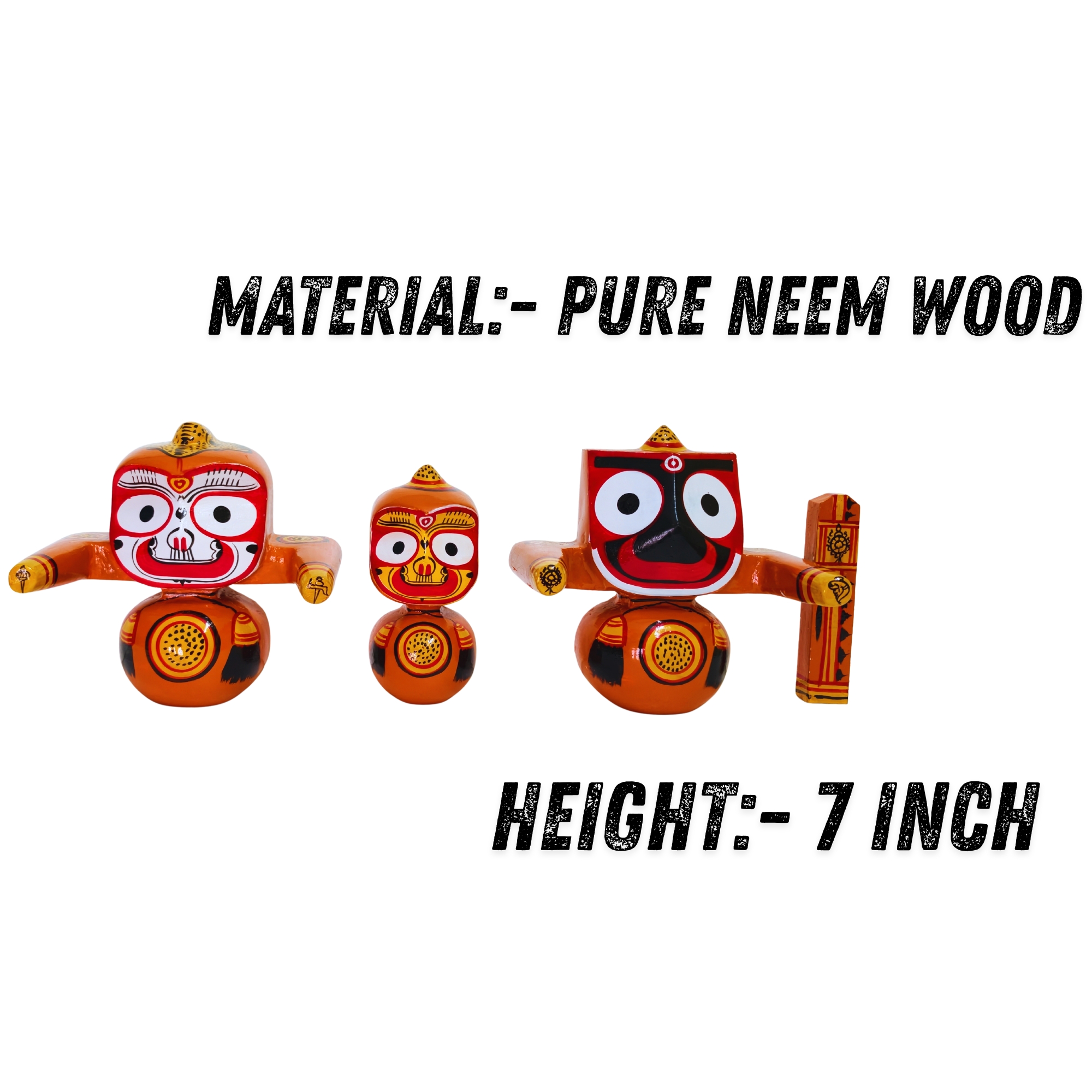 Handcrafted Wooden Jagannath Balabhadra Subhadra Idol Set – Traditional Puri Art
