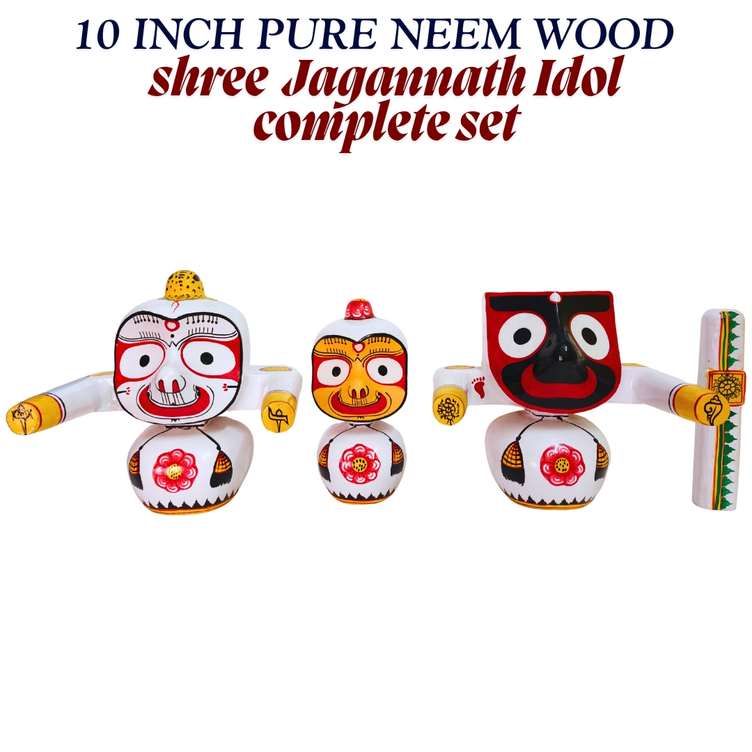 10 Inch Pure Neem Wood Jagannath Balabhadra Subhadra Idol Set – Handmade Puri Art