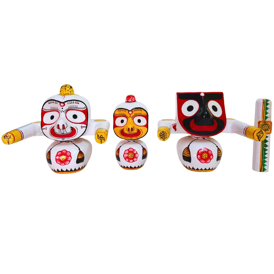 10 Inch Pure Neem Wood Jagannath Balabhadra Subhadra Idol Set – Handmade Puri Art