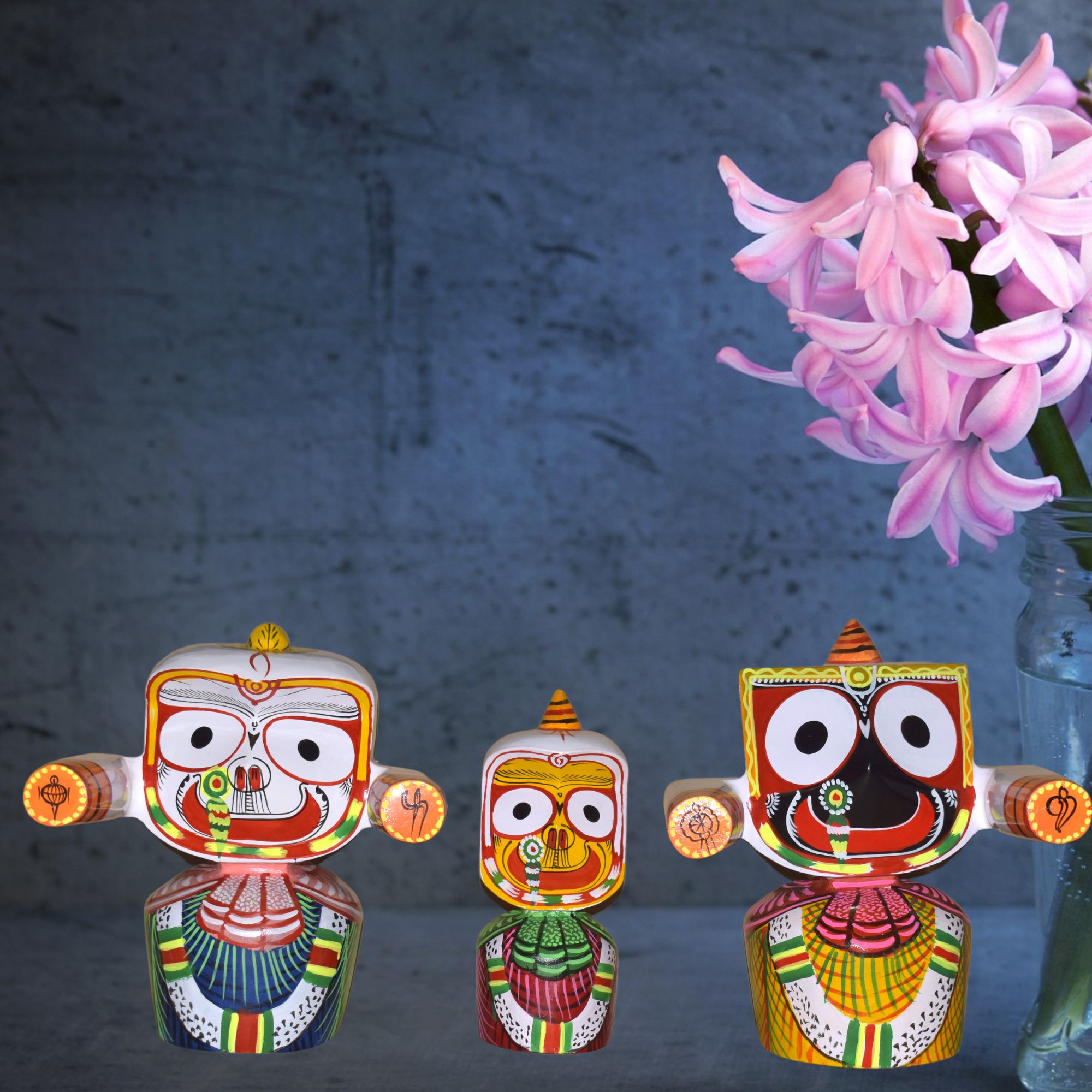 6 Inch Handcrafted Jagannath Balabhadra Subhadra Idol Set – Decorative Wooden Showpiece