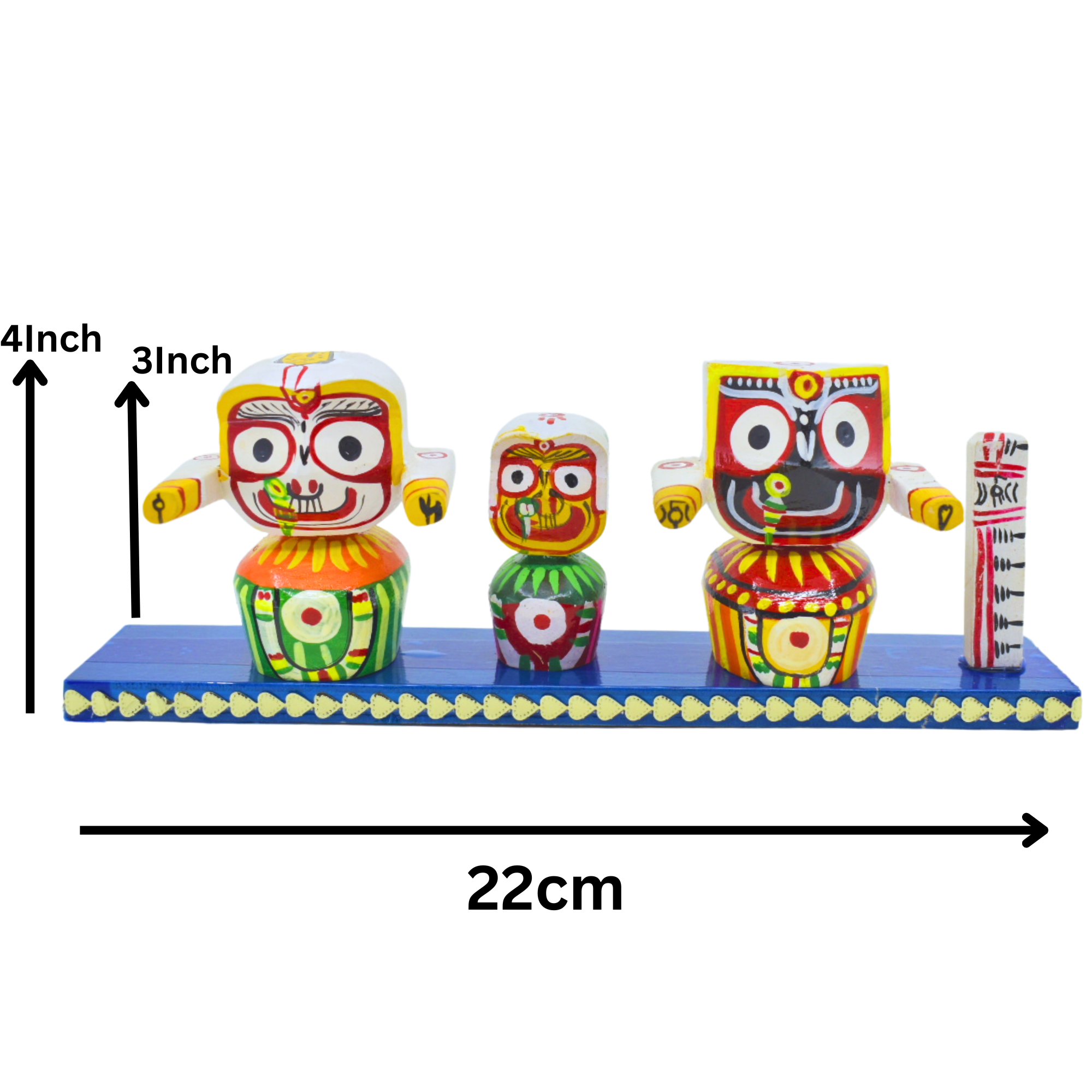 Mini Jagannath Balabhadra Subhadra Idol Set with Base – 22cm Wooden Decorative Showpiece