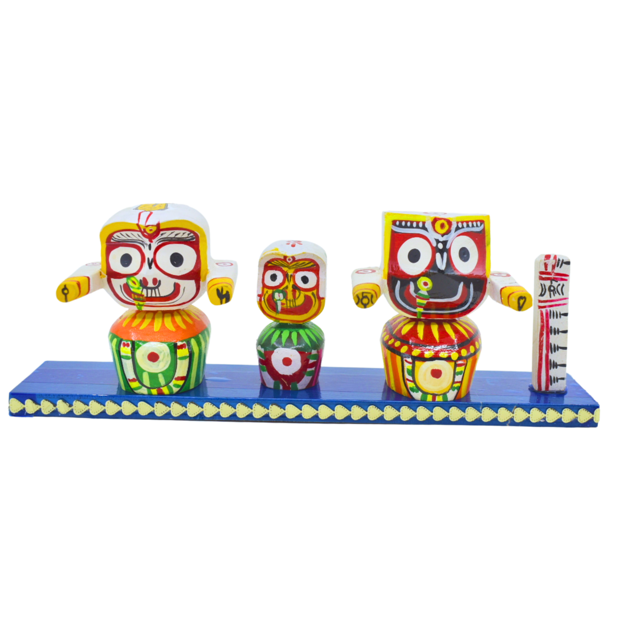 Mini Jagannath Balabhadra Subhadra Idol Set with Base – 22cm Wooden Decorative Showpiece