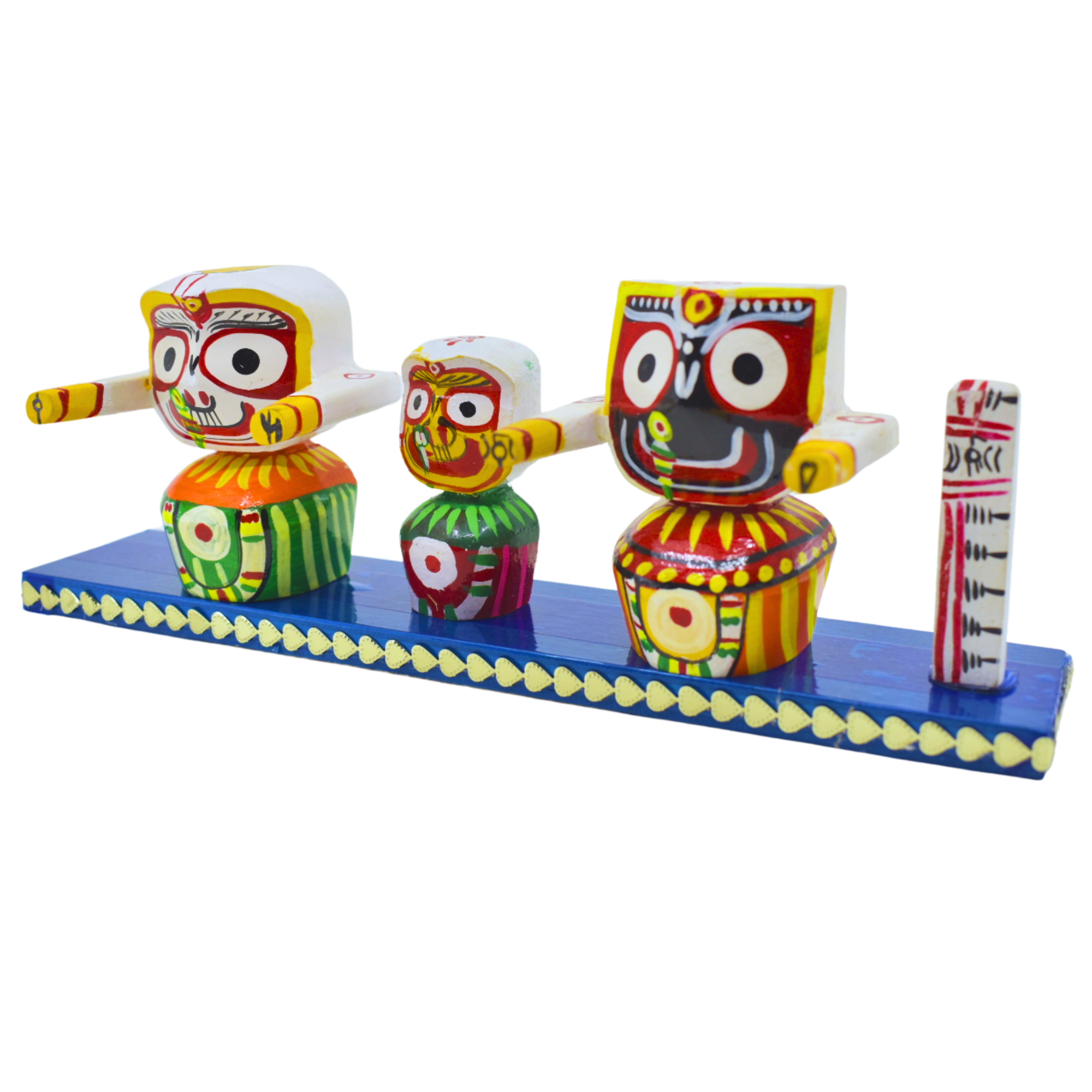 Mini Jagannath Balabhadra Subhadra Idol Set with Base – 22cm Wooden Decorative Showpiece