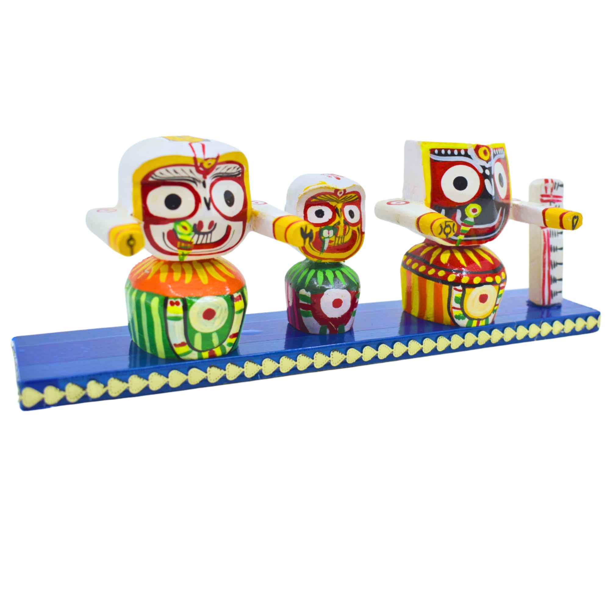 Mini Jagannath Balabhadra Subhadra Idol Set with Base – 22cm Wooden Decorative Showpiece