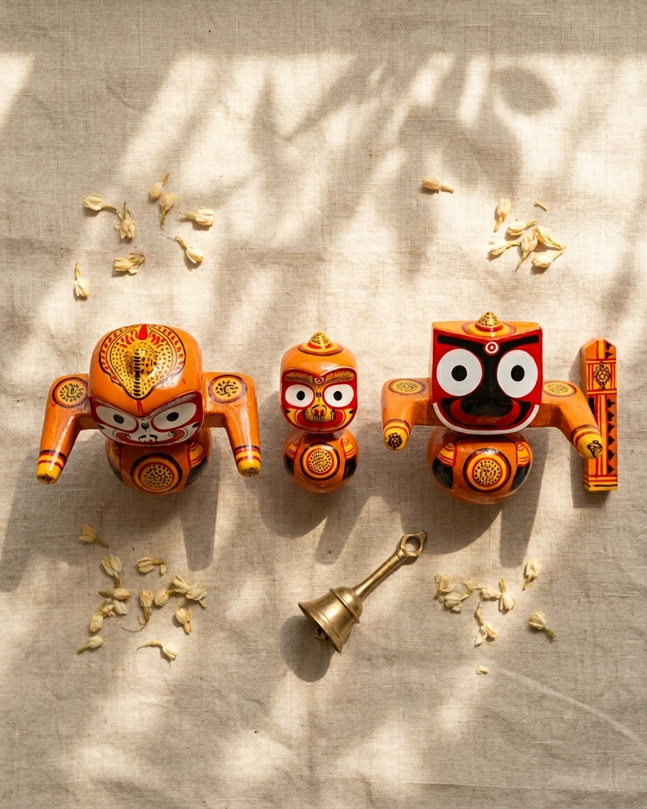 Handcrafted Wooden Jagannath Balabhadra Subhadra Idol Set – Traditional Puri Art