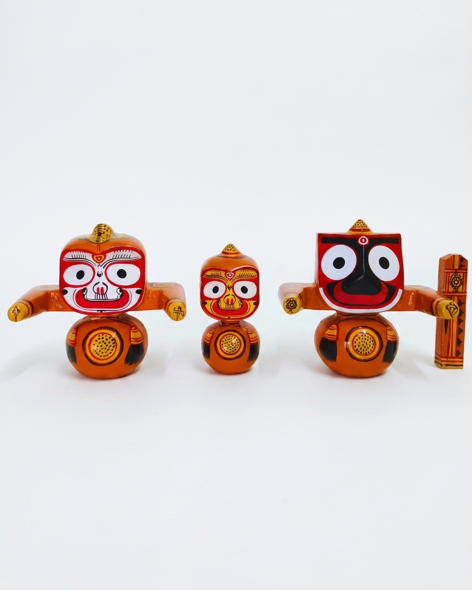 Handcrafted Wooden Jagannath Balabhadra Subhadra Idol Set – Traditional Puri Art - Image 2