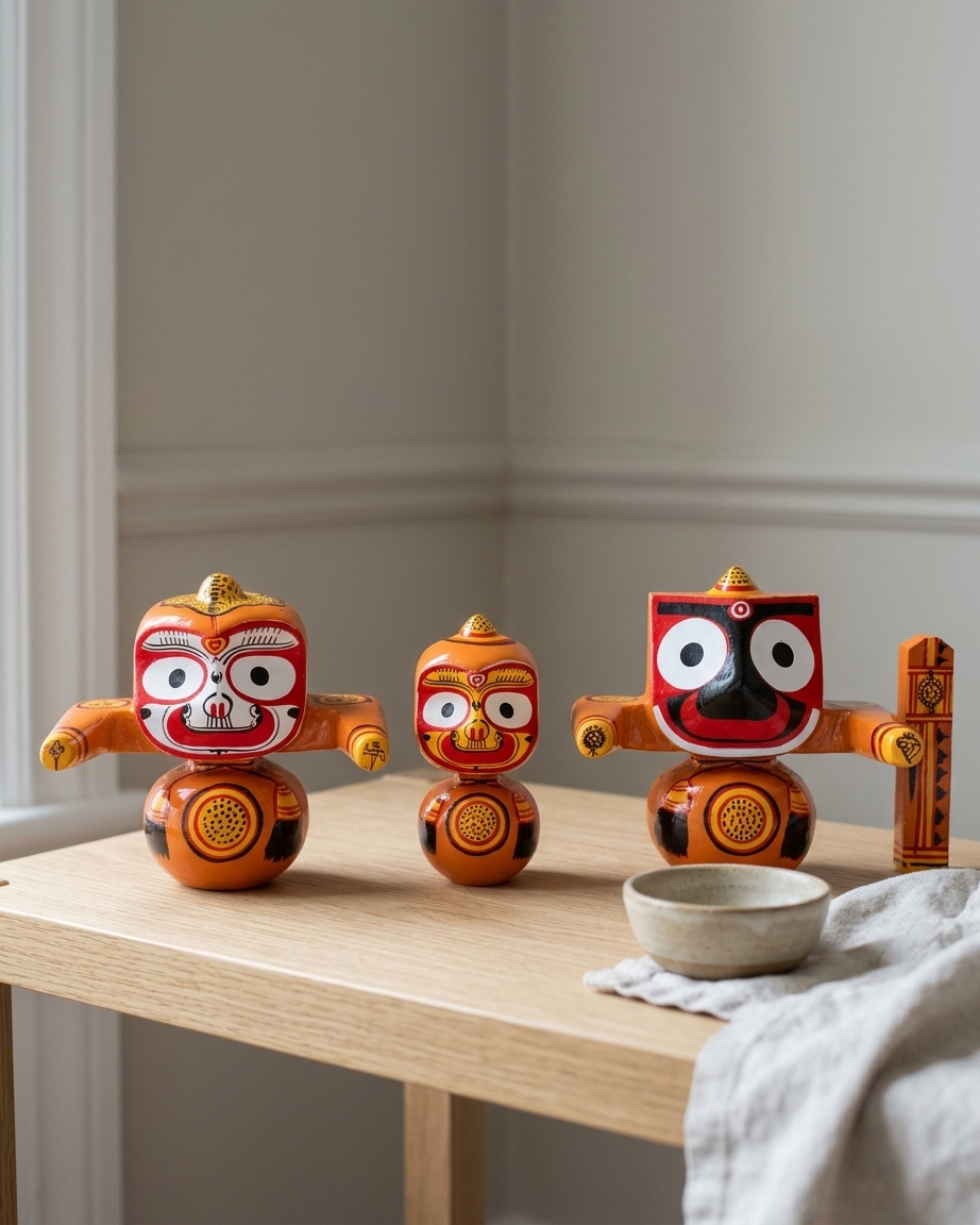 Handcrafted Wooden Jagannath Balabhadra Subhadra Idol Set – Traditional Puri Art - Image 4