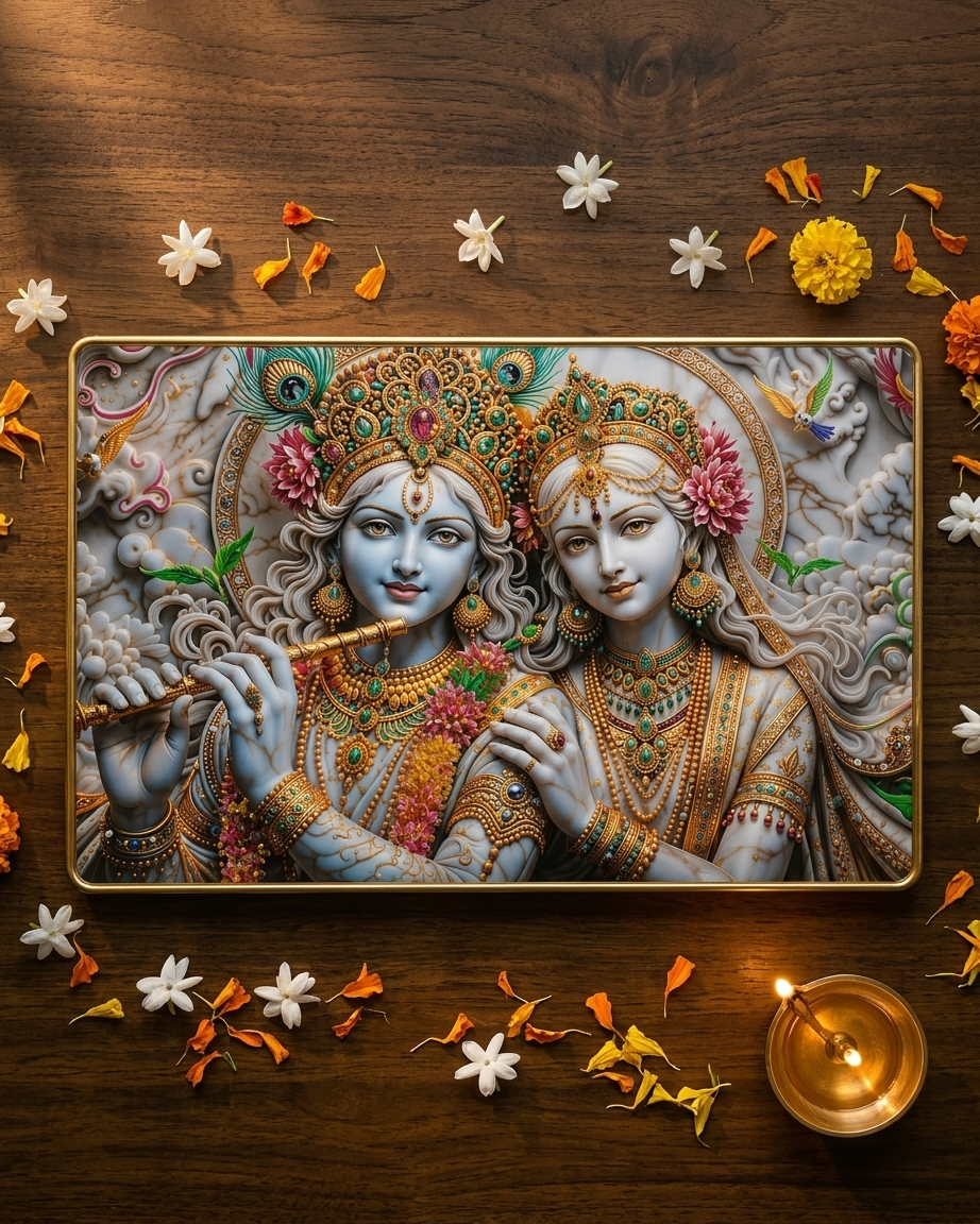 Premium Radha Krishna Decorative Wall Frame – Divine Home & Temple Decor - Image 1