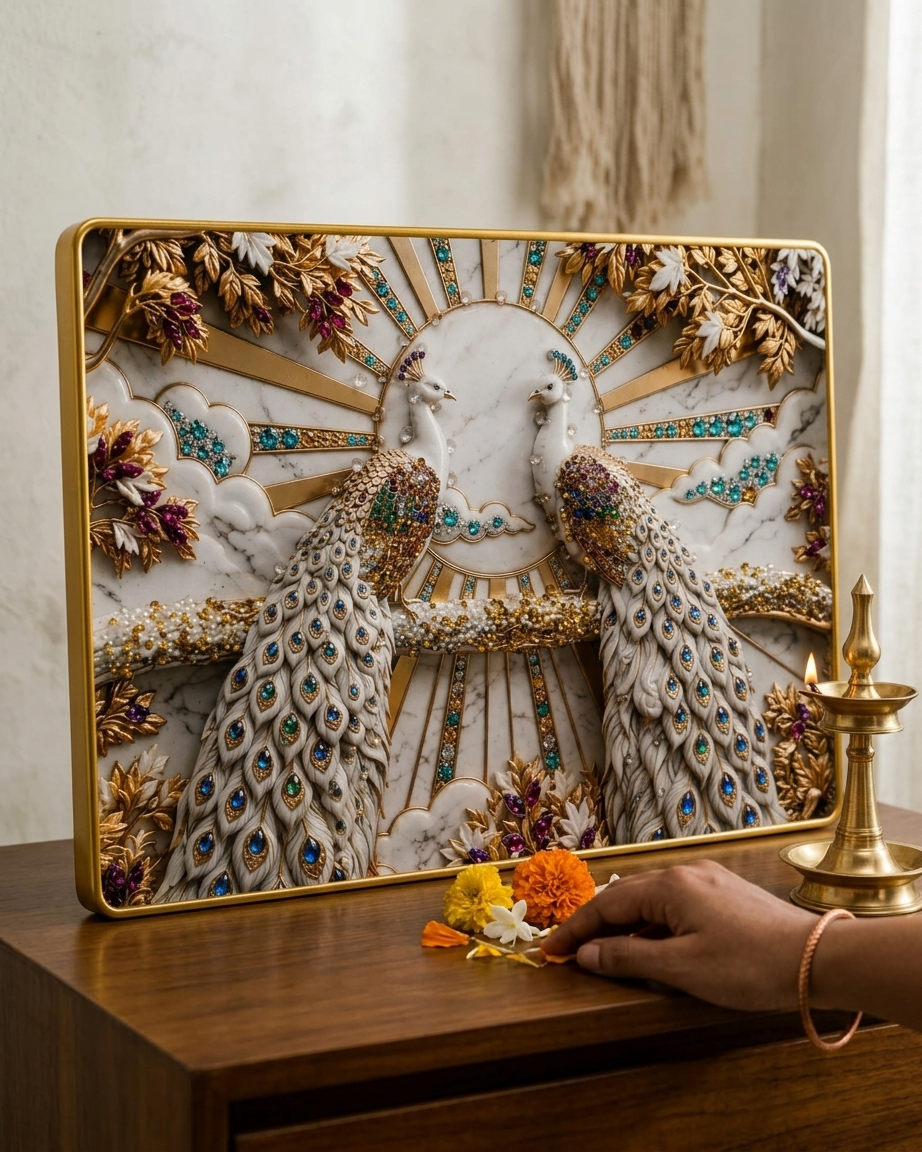 Premium Peacock Couple Wall Frame – Luxury Decorative Wall Art for Home - Image 2