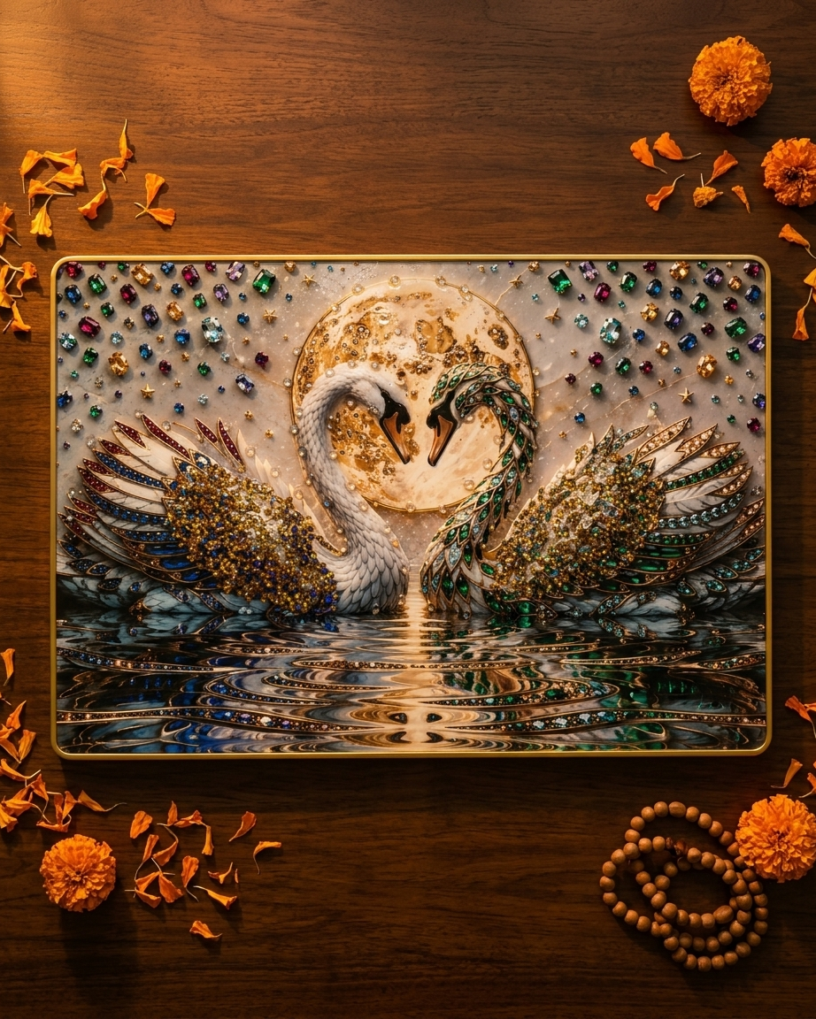 Premium Swan Couple Wall Frame – Luxury Crystal Art for Home Decor - Image 1