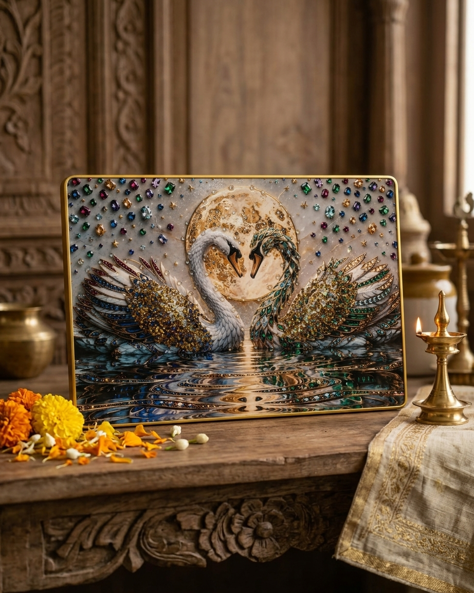 Premium Swan Couple Wall Frame – Luxury Crystal Art for Home Decor - Image 2