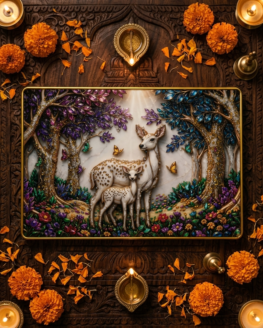 Premium Deer Family Wall Frame – Nature Inspired Home Decor Showpiece - Image 1
