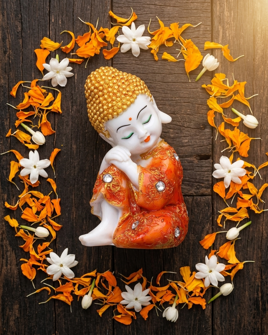 Cute Baby Buddha Monk Statue – Decorative Showpiece for Home & Office - Image 1