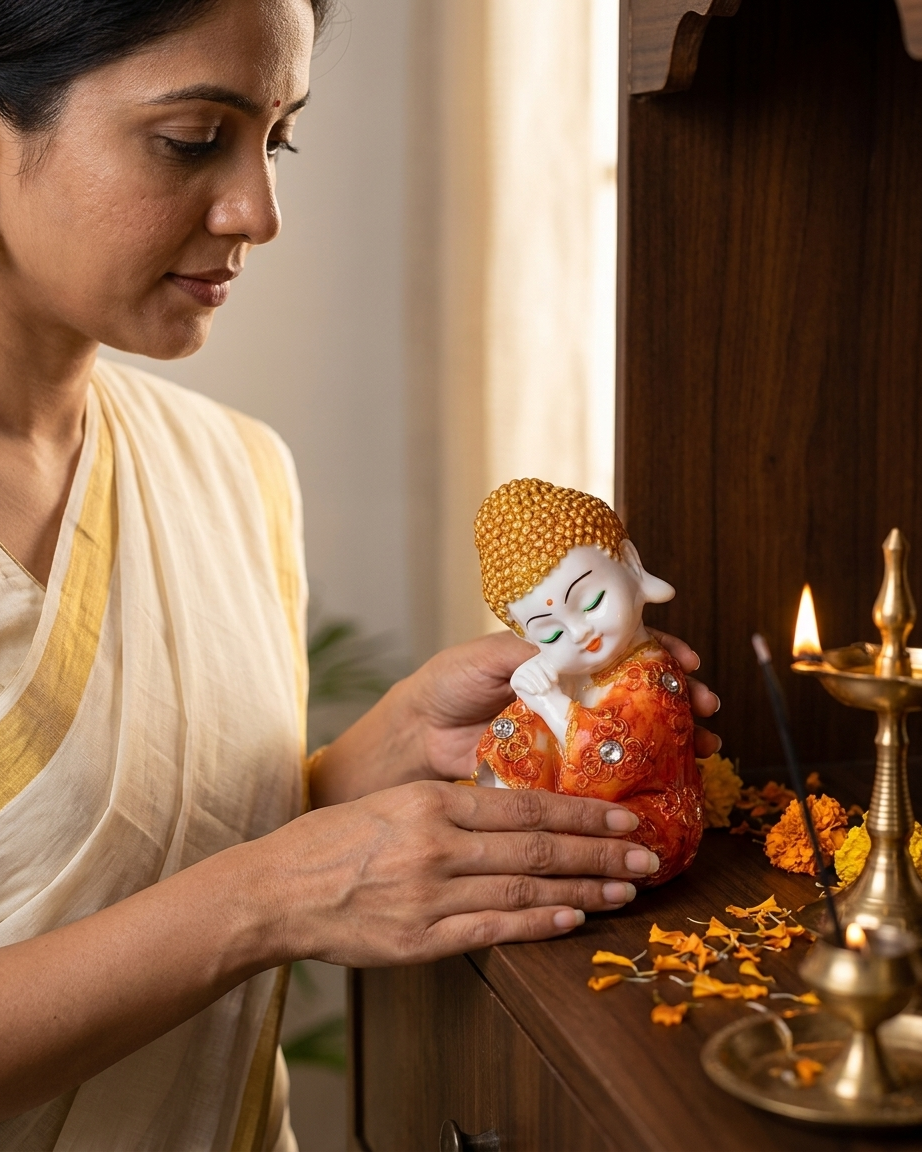 Cute Baby Buddha Monk Statue – Decorative Showpiece for Home & Office - Image 2