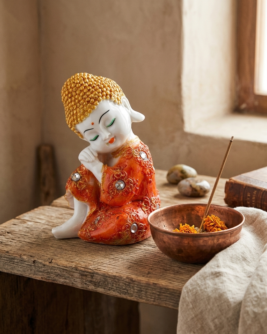 Cute Baby Buddha Monk Statue – Decorative Showpiece for Home & Office - Image 3