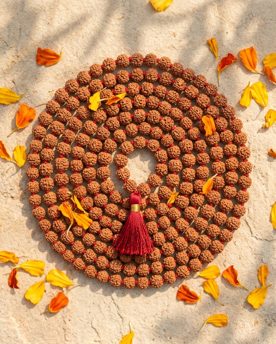 5 Mukhi Rudraksha Japa Mala – Natural Prayer Beads for Meditation & Spiritual Practice - Image 1