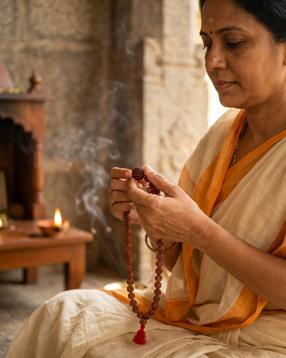 5 Mukhi Rudraksha Japa Mala – Natural Prayer Beads for Meditation & Spiritual Practice - Image 3