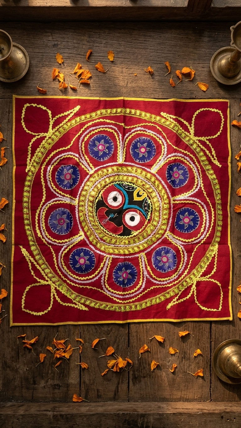 29 Inch Jagannath Chandua Applique Work Cloth – Traditional Odisha Wall Hanging - Image 1