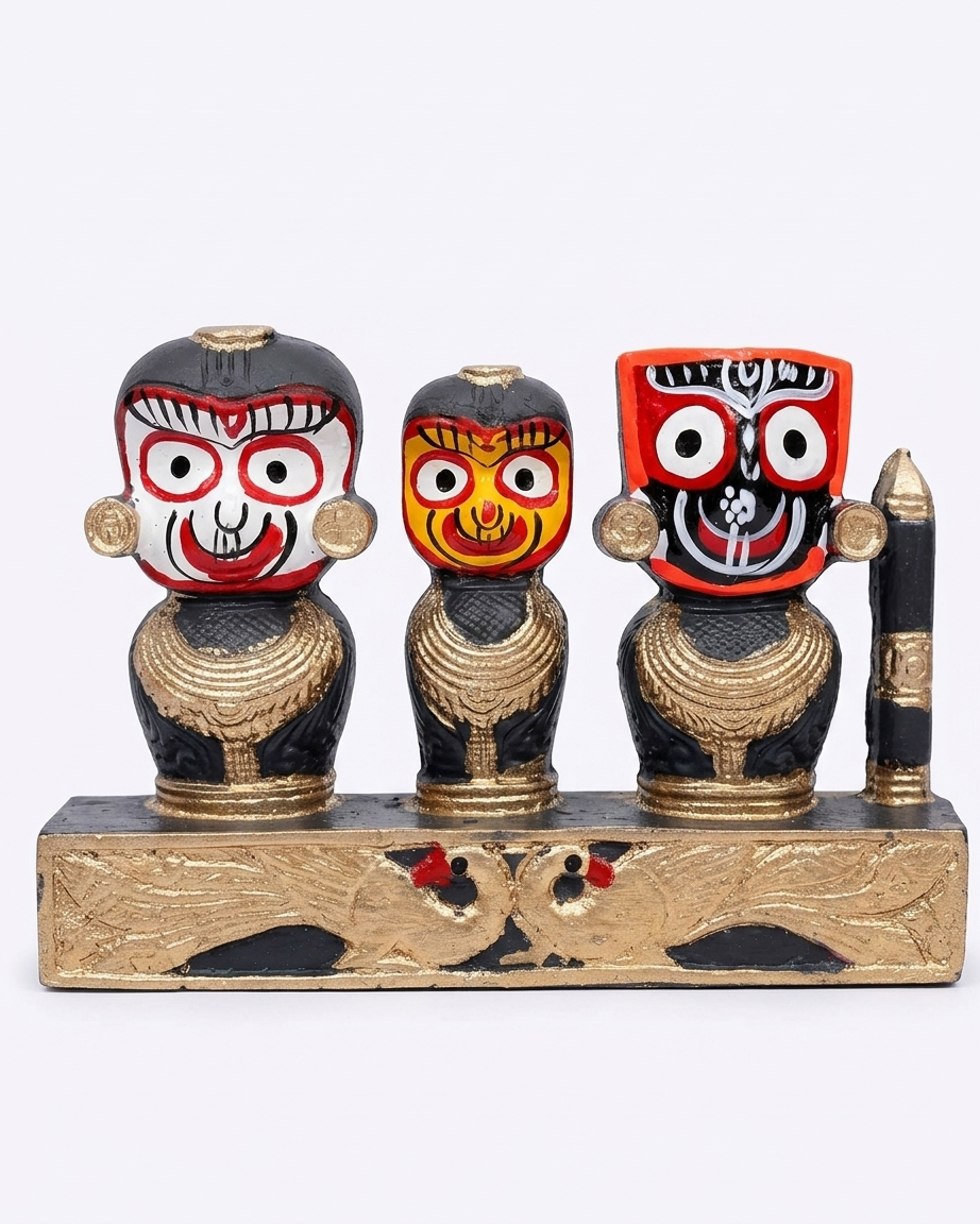 Shree Jagannath Balabhadra Subhadra Idol Set – Premium Black & Gold Decorative Murti