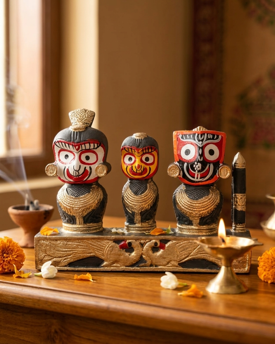 Shree Jagannath Balabhadra Subhadra Idol Set – Premium Black & Gold Decorative Murti - Image 2