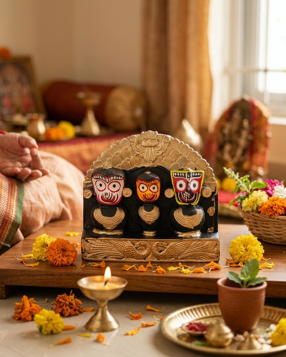 Premium Marble Finish Shree Jagannath Balabhadra Subhadra Wall Hanging Idol - Image 2